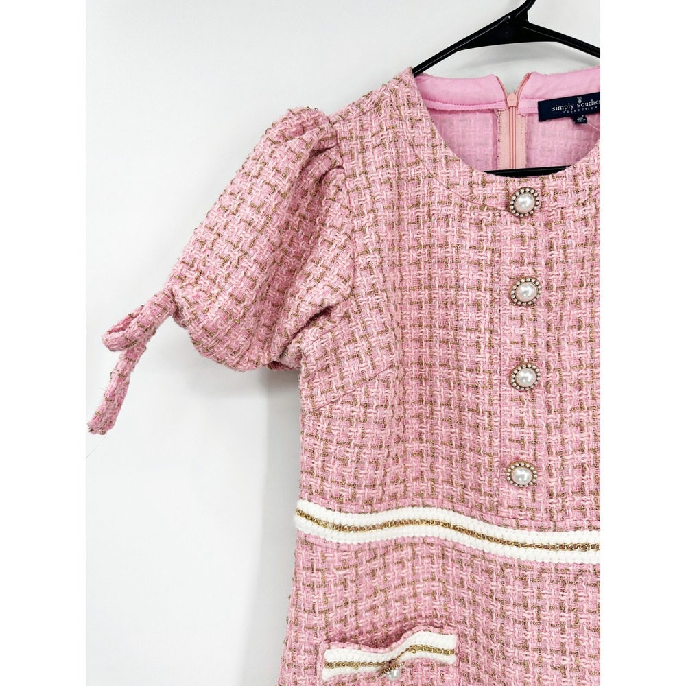Simply Southern Tweed Dress Small‎ Pink Gold Metallic Preppy Chic - Picture 8 of 8
